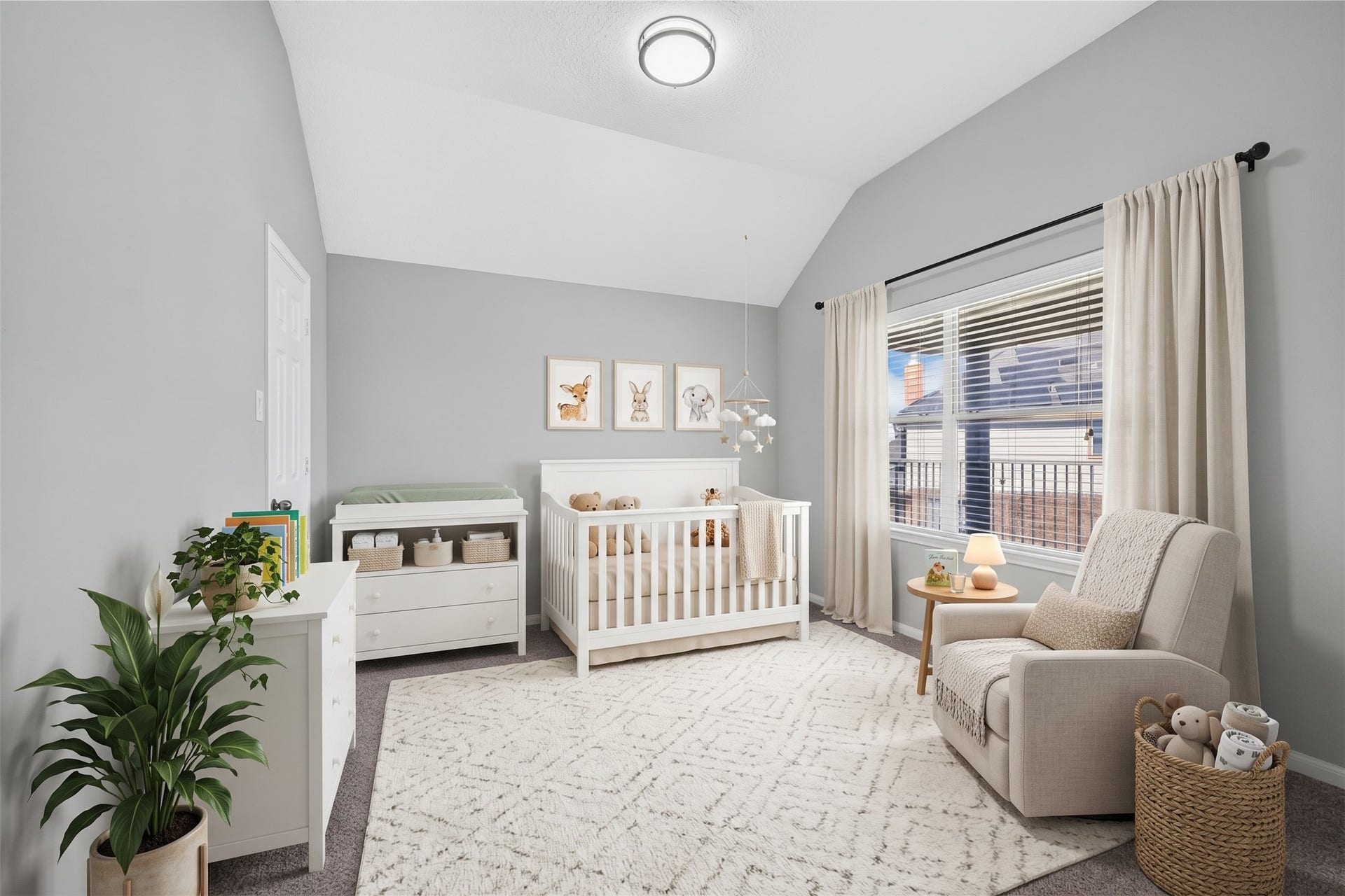 30 Palm Villas Drive, Manvel, TX 77578 Warm and versatile, this cheerful third bedroom features cozy carpet flooring and a wide shuttered window, making it a peaceful space for rest, study, or a nursery room.