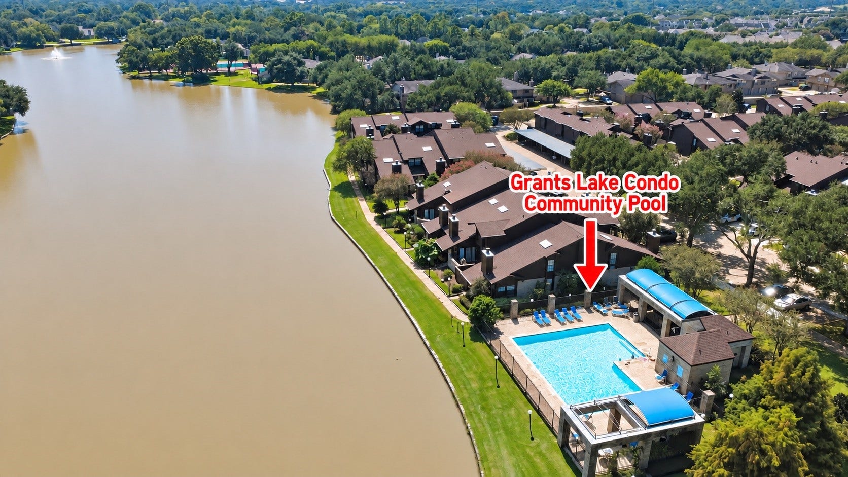 2611 Grants Lake Boulevard, #214, Sugar Land, TX 77479 Community pool overlooking lake