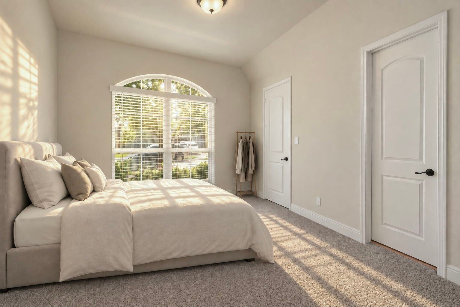 Virtual Staging Secondary Bedroom: Comfortable secondary bedroom with ample natural light.