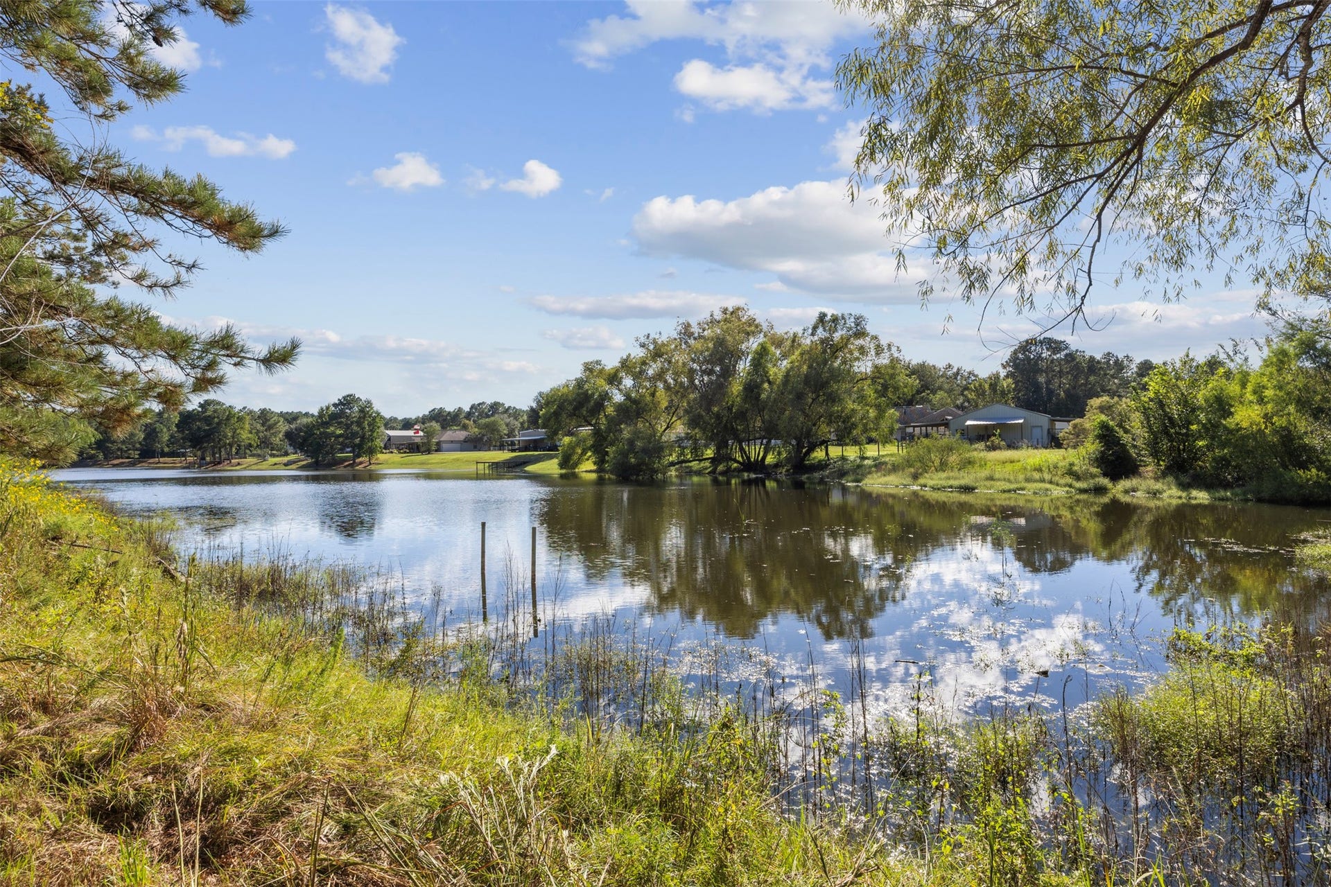 9944 Chestnut Court, Montgomery, TX 77316 Beautiful views of the shared Stone Ranch pond, where calm waters, mature trees, and open green spaces create a picturesque setting to enjoy the natural beauty of the community.