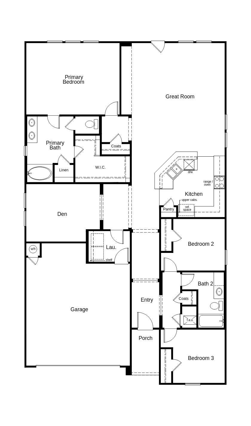 This floor plan features 3 bedrooms, 2 full baths, and over 2,000 square feet of living space.