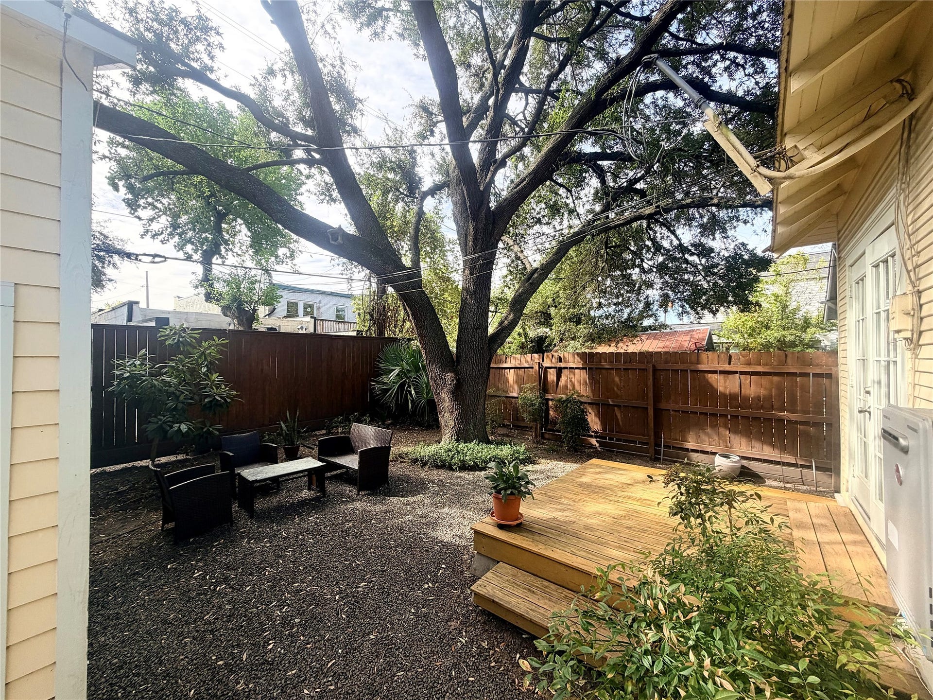 view of the patio area from driveway