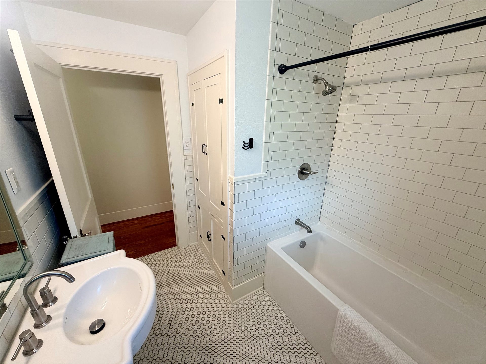 view of bathroom from window