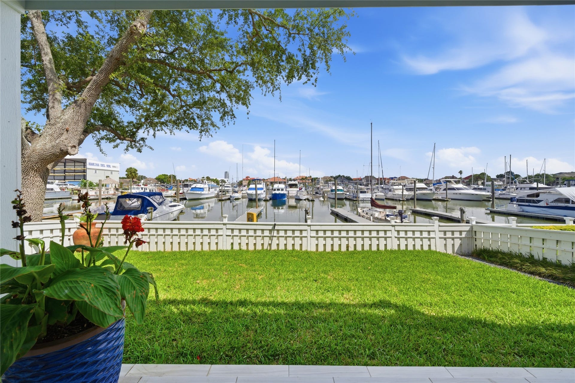 2174 Marina Way, Kemah, TX 77565 The backyard has new sod and a great marina view.