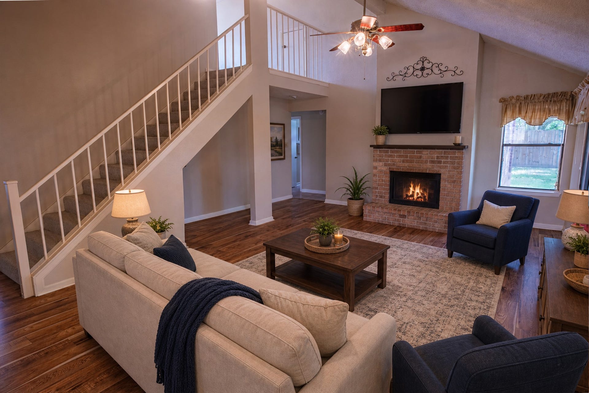 Living Room-Virtually Staged with Working Fireplace