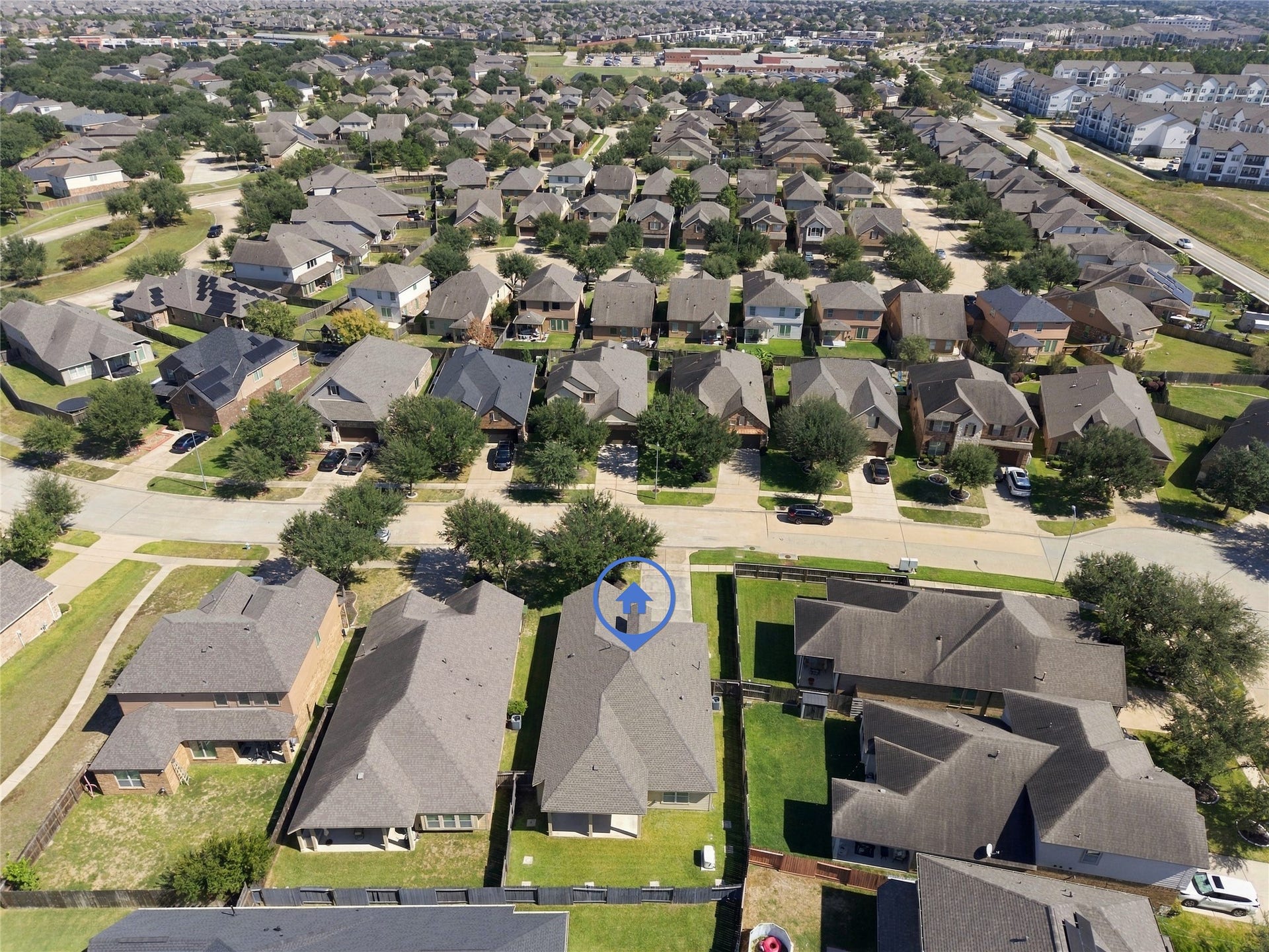 8119 W Pine Creek Bend, Cypress, TX 77433 The aerial view provides a look into the backyard.