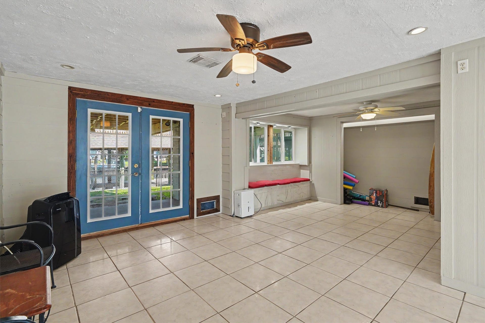 The downstairs flex room is very large. This room could be divided into a bedroom and living area