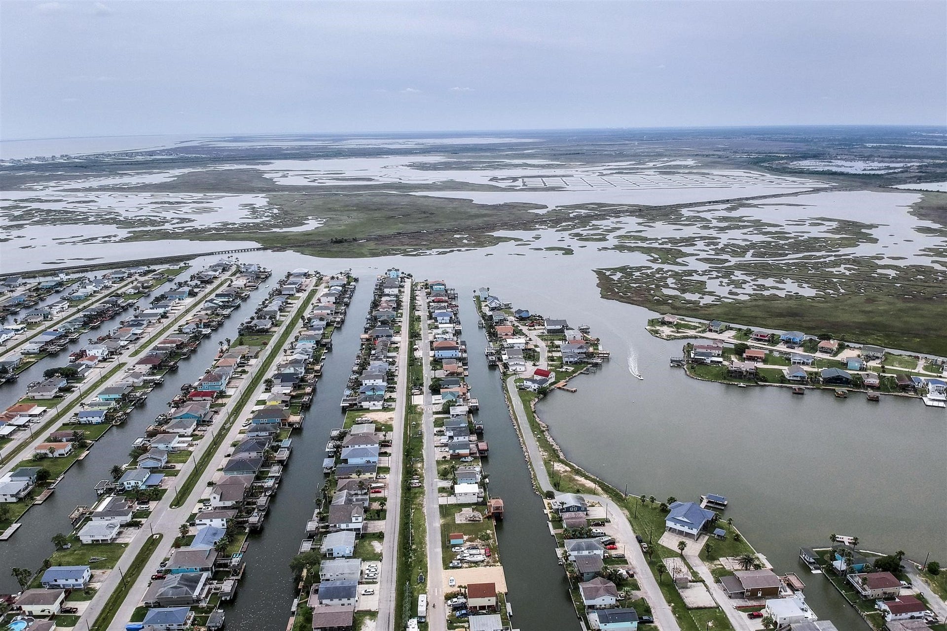 Aerial view of Highland Bayou and the boatin exit