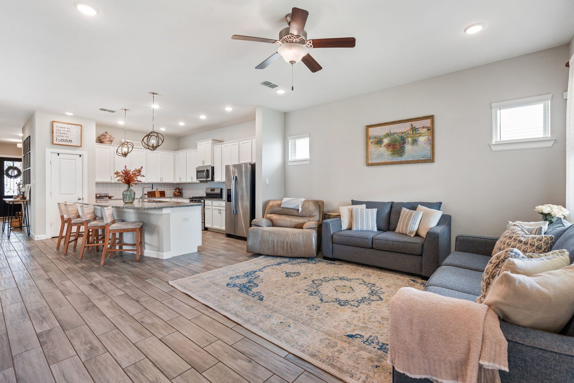 The whole home features tile that looks like wood in all the main living areas.