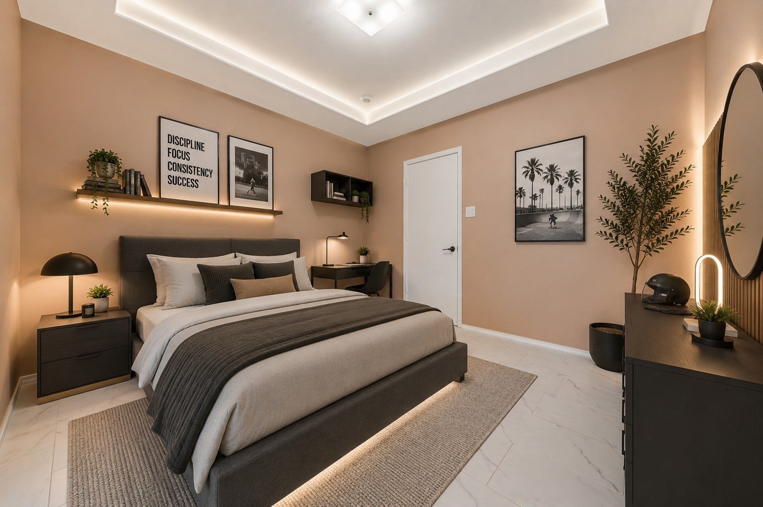 Modern Warm-Toned Minimalist Bedroom
