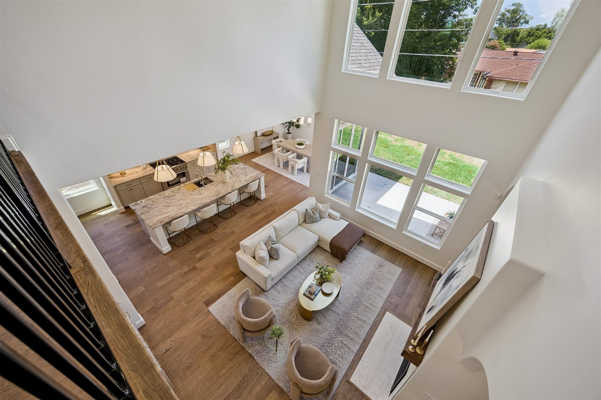 View from 2nd floor landing down to living room
