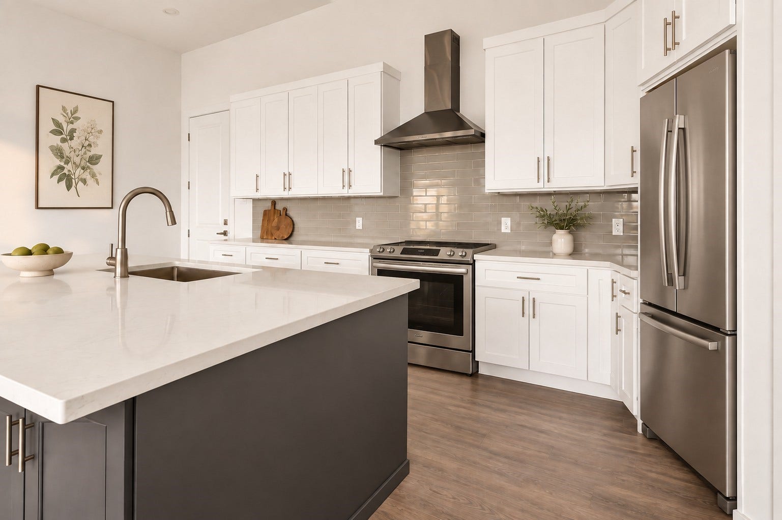 119 Kirby Road, #5303, Taylor Lake Village, TX 77586 Stunning modern kitchen with sleek white cabinetry, stainless steel appliances, and a spacious island perfect for entertaining.