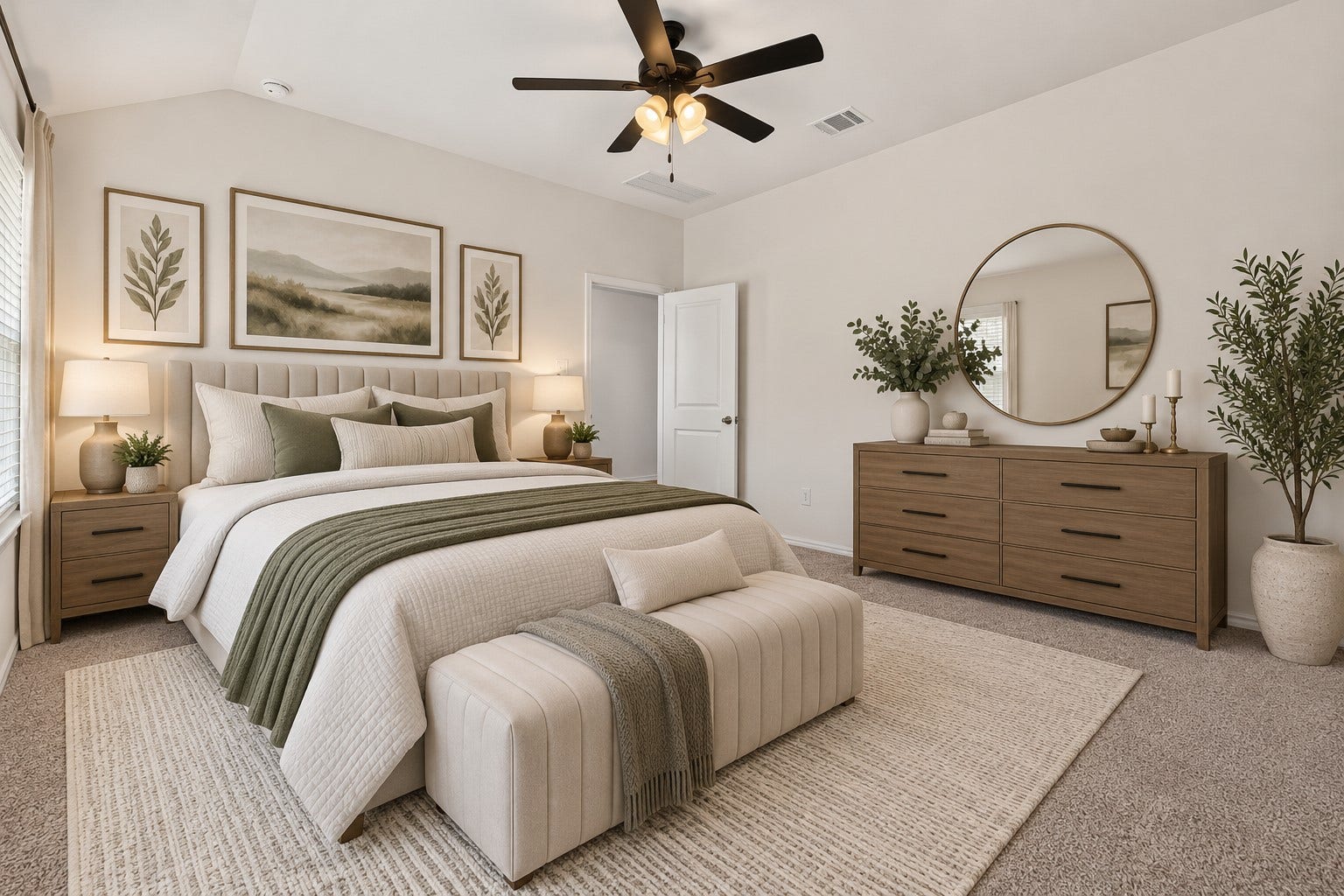 31214 Carmelas Landing Drive, Fulshear, TX 77441 Virtually staged primary bedroom to show space usage.