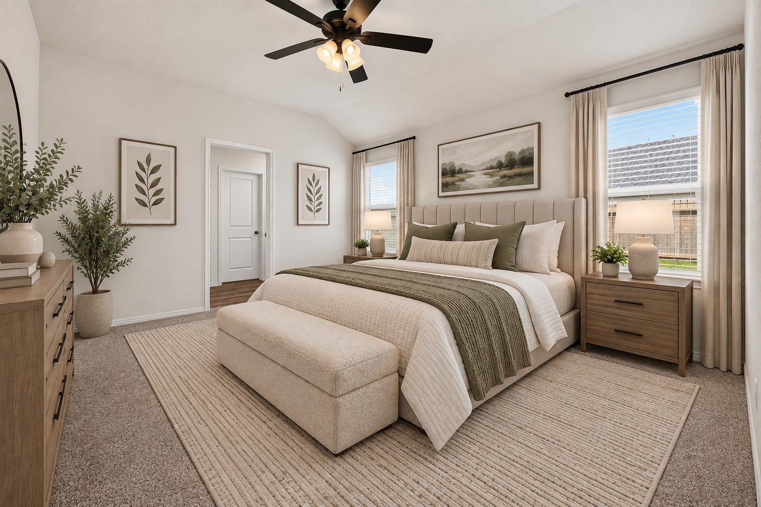 31214 Carmelas Landing Drive, Fulshear, TX 77441 Virtually staged primary bedroom to show space usage.