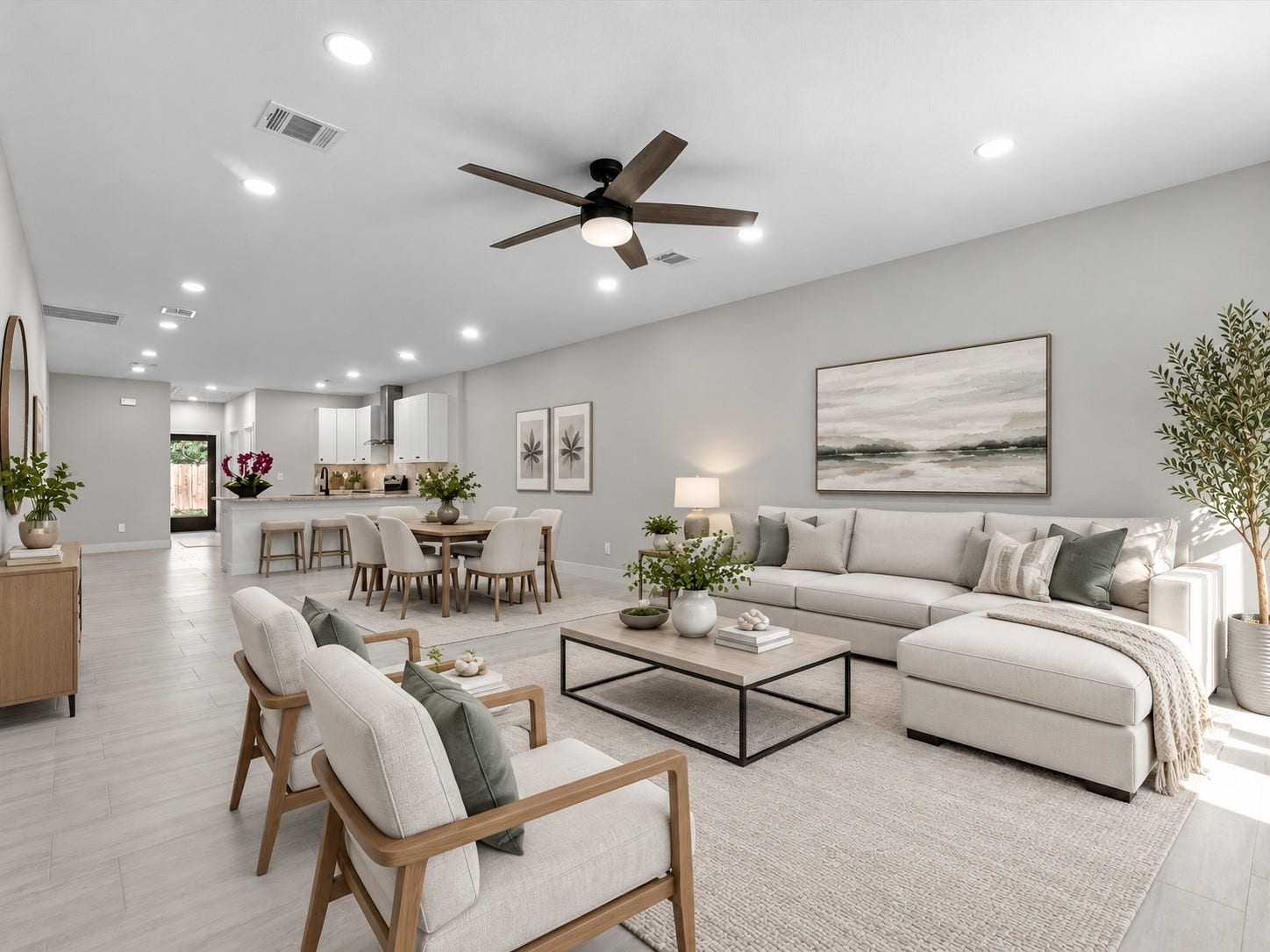 8709 Wheatley Street, Houston, TX 77088 Unit A: Virtually staged open-concept living area, perfect for relaxing and entertaining.
