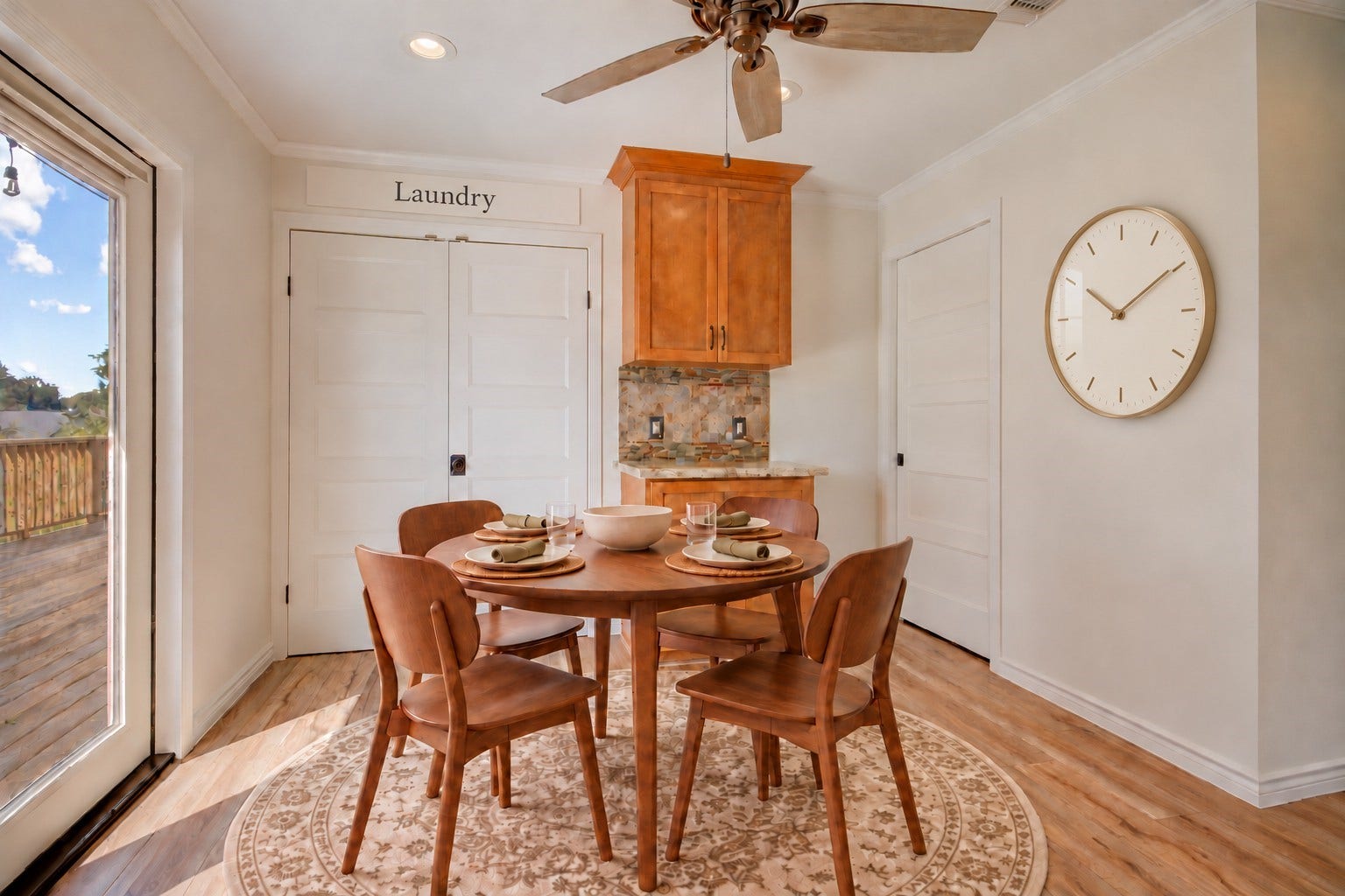A view of the breakfast room with the walk-in pantry and laundry room *virtually staged*