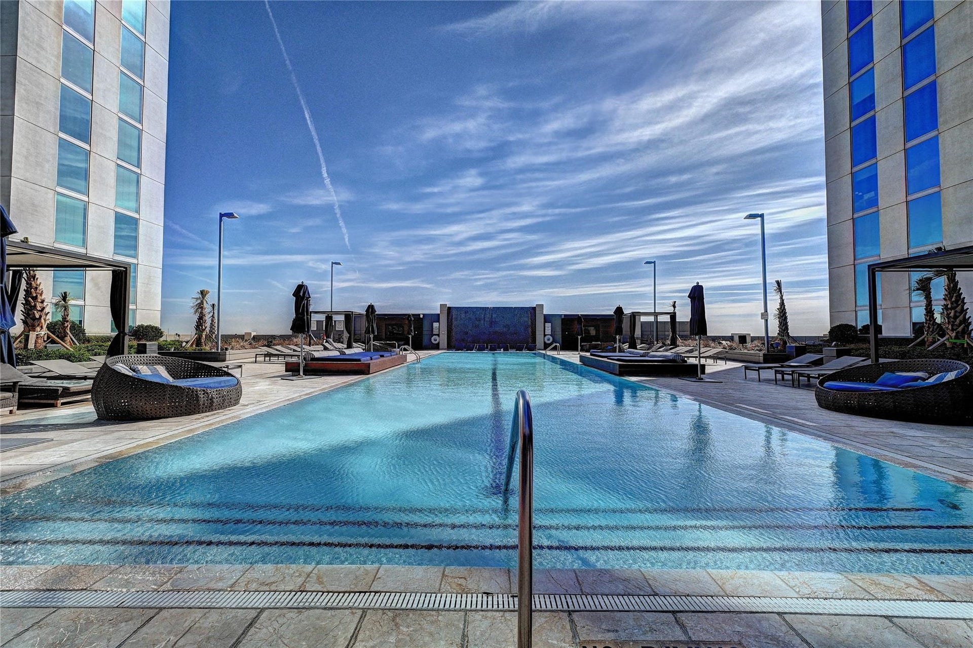 Evening view of the pool from the pool level