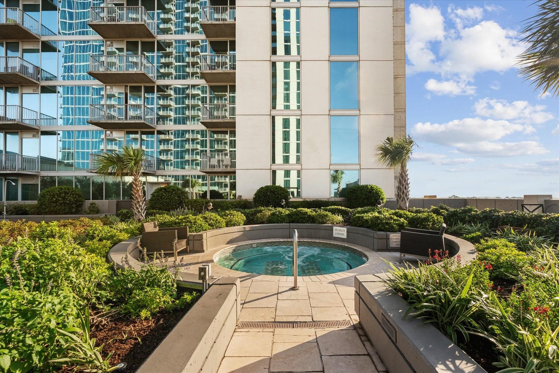 Hot tub on the pool level