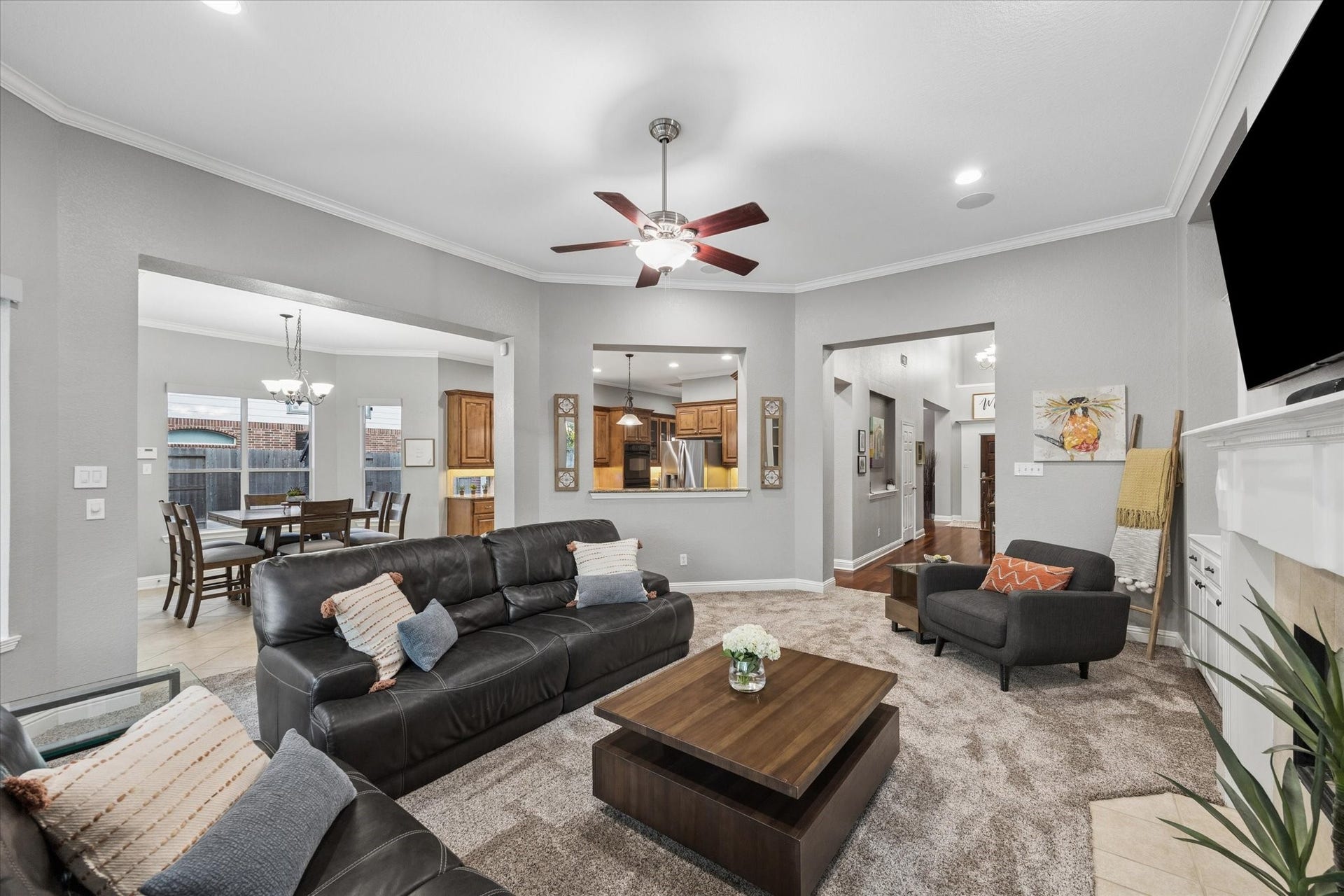 3523 Silvercreek Drive, Manvel, TX 77578 Living room open to breakfast area and kitchen