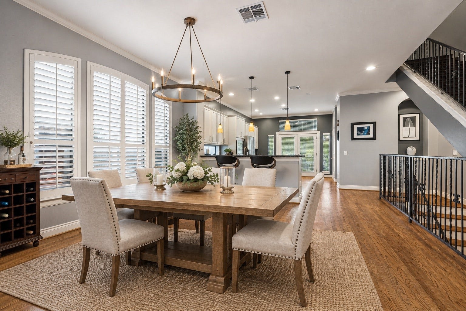 On the second floor is a fabulous open space featuring 2 large balconies and loads of windows