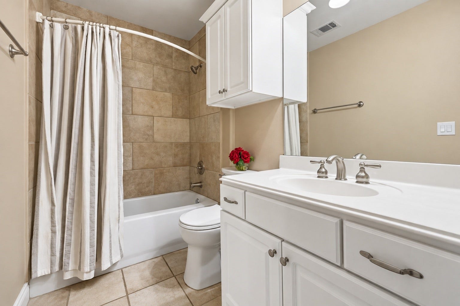 Well appointed secondary bath with closet