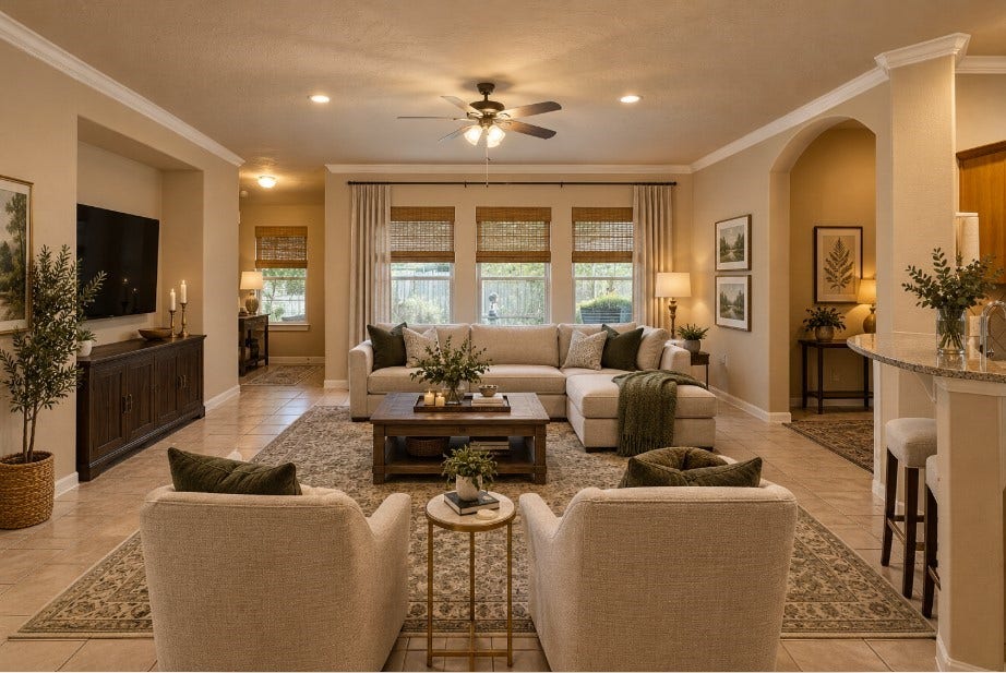 7 Fitzroy Place, Conroe, TX 77384 Virtually staged living room