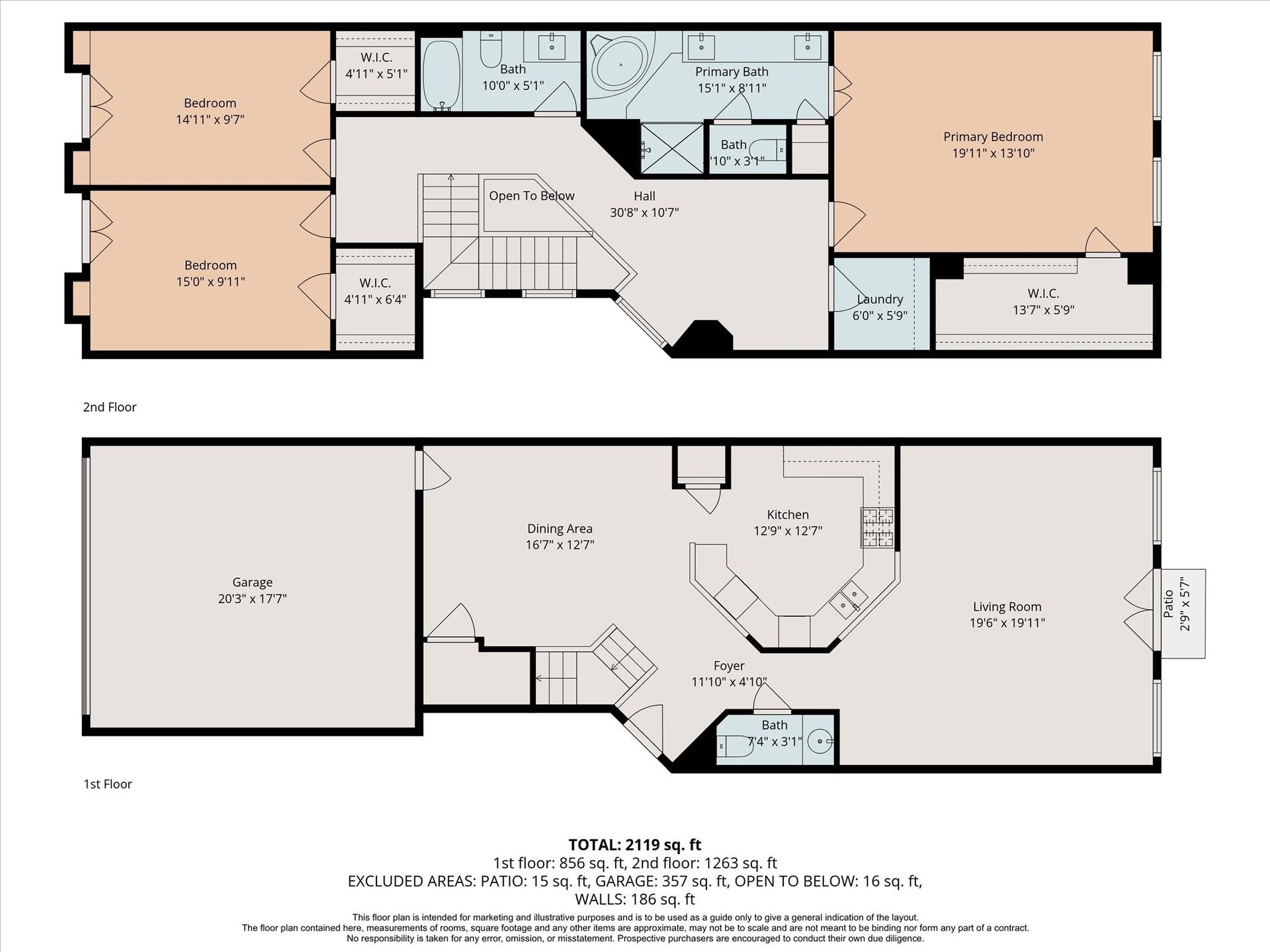 5513 Petty Street, #C, Houston, TX 77007 Full floor plan overview highlighting functional two-story layout.