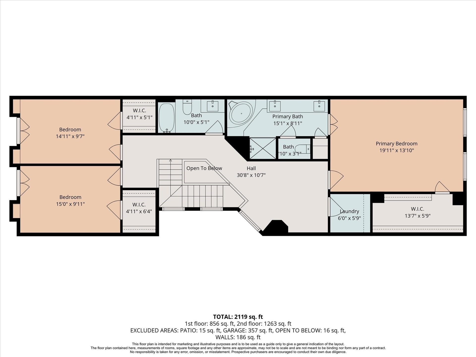 5513 Petty Street, #C, Houston, TX 77007 Second-floor plan with spacious bedrooms, baths, and flexible living areas.