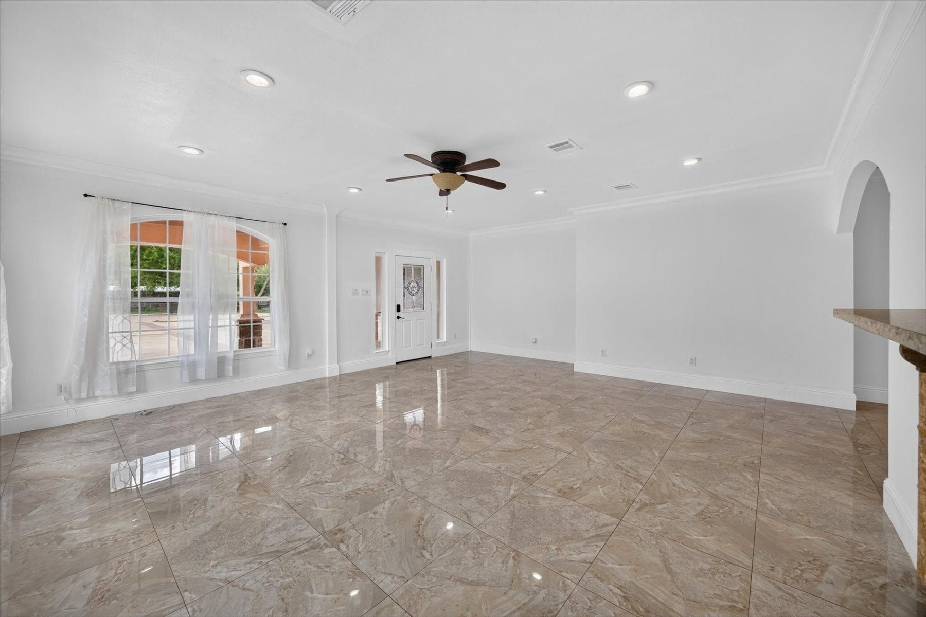 22214 Foxbend Drive, Katy, TX 77449 Living Room with Tile Flooring & Recessed Lighting