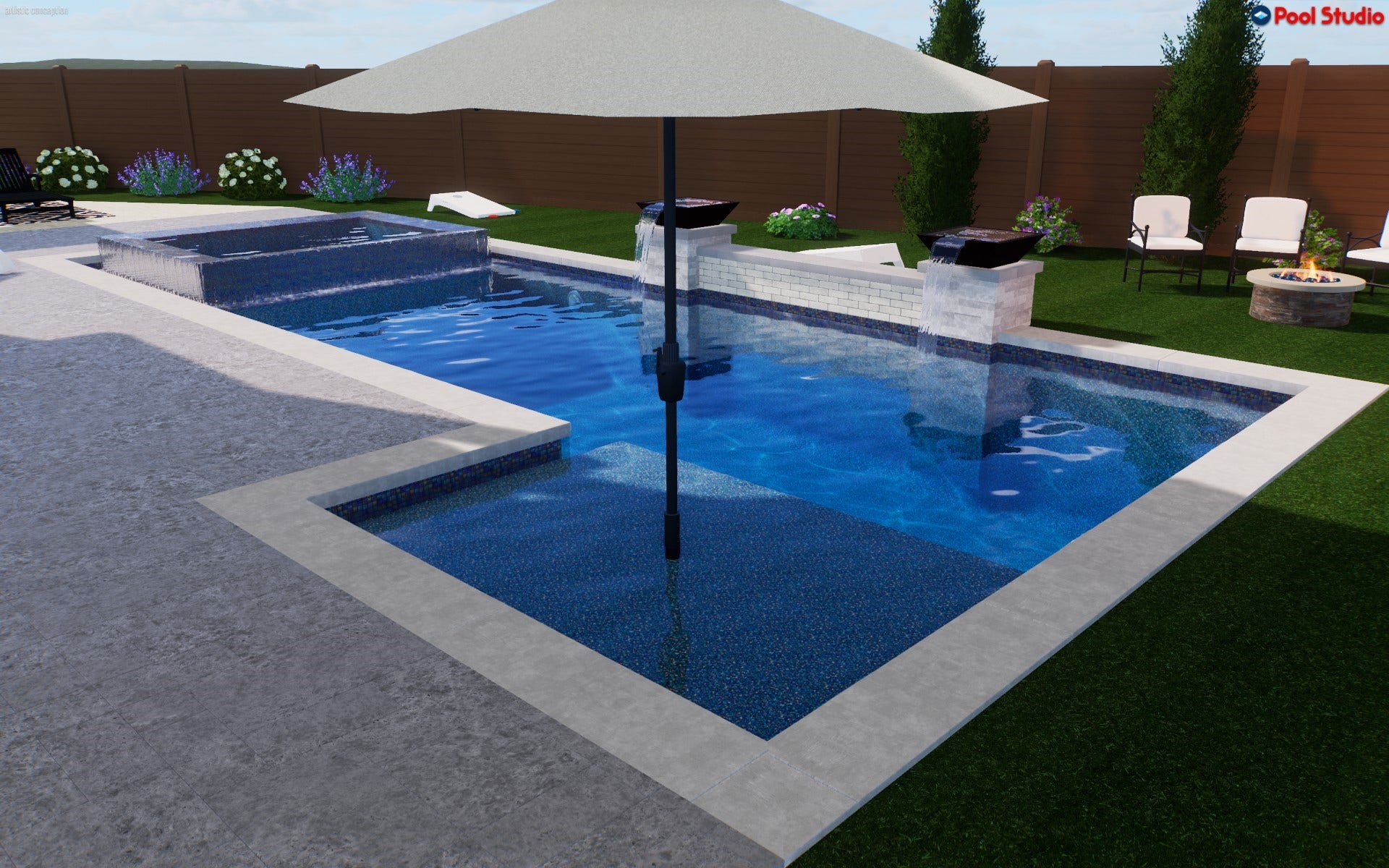 7503 Stone Arbor Drive, Sugar Land, TX 77479 Virtually staged pool design to scale by professional pool builder