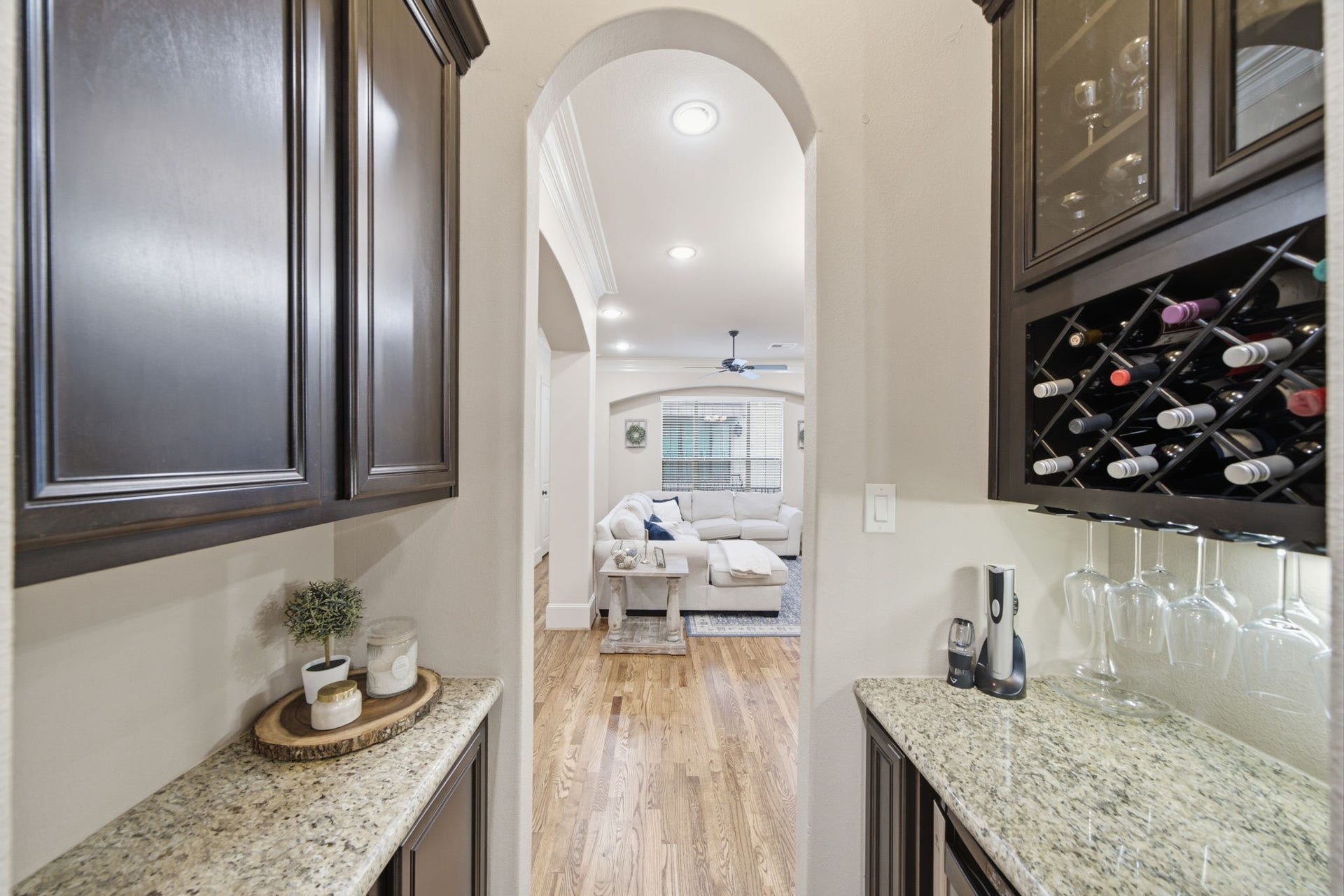 The butlers pantry offers added entertaining space and storage.
