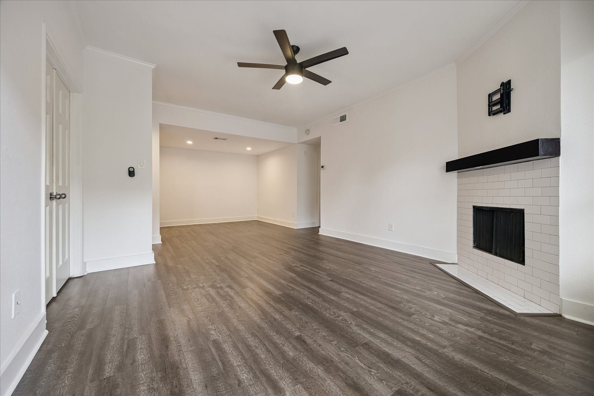 Living and Dining Room, ceiling fan with Engineered Hardwood Floors