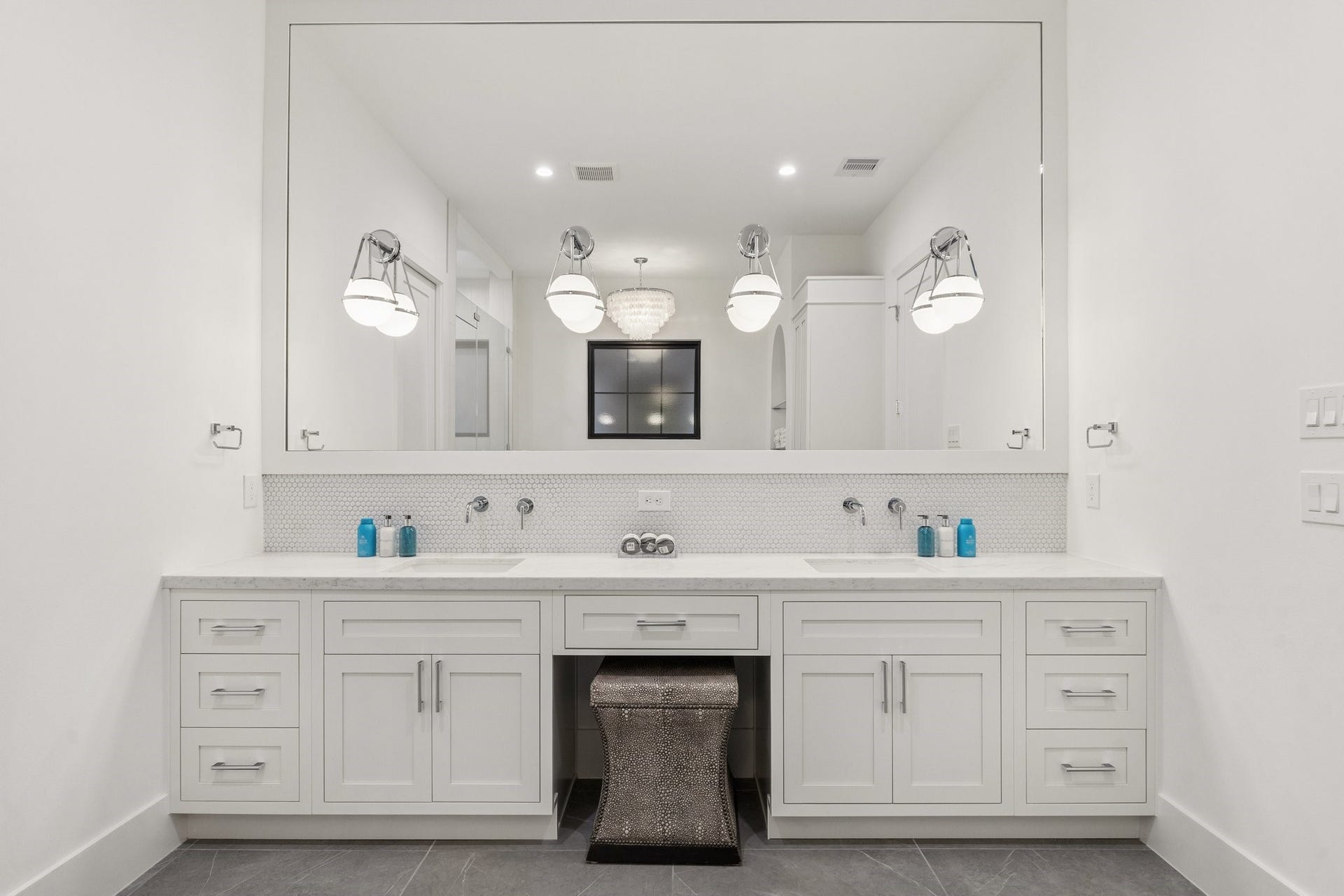 Another photo of the Primary Bathroom Dual Vanity Space.