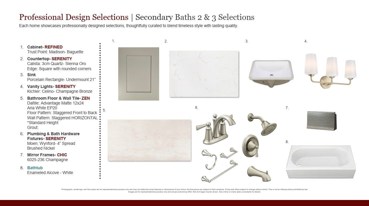 Photographs, renderings, and floor plans are for representational purposes only and may not reflect the exact features or dimensions of your home. All dimensions are subject to field variations. Prices and offers subject to change without notice. This is not an offering where prohibited by law. Images are for representational purposes only and actual product may differ. Not all images may be shown. See onsite sales consultants for details.