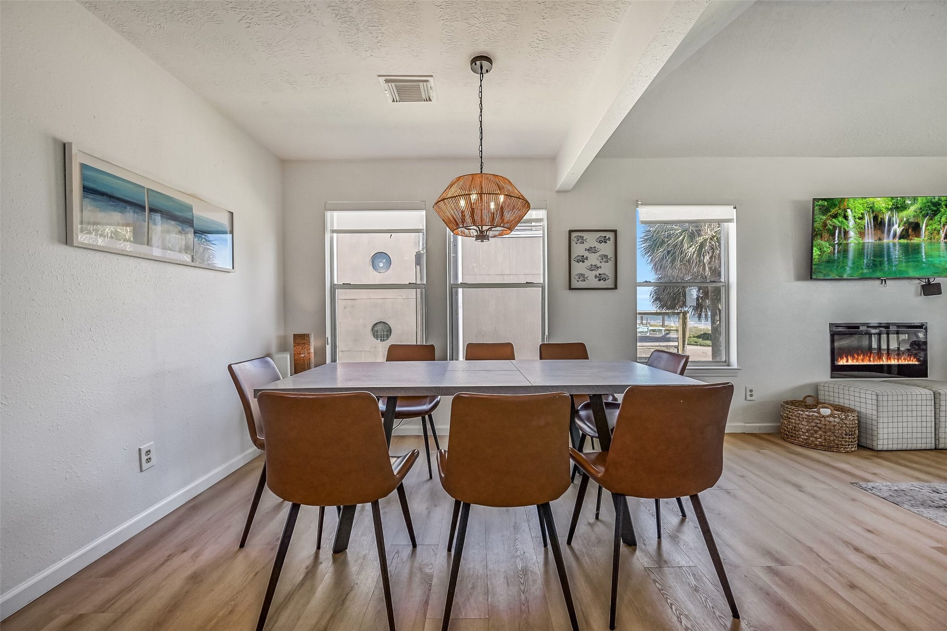 17620 Glei, Galveston, TX 77554 The spacious dining area currently accommodates a table for six, with plenty of room for a larger table, making it ideal for hosting family and friends.