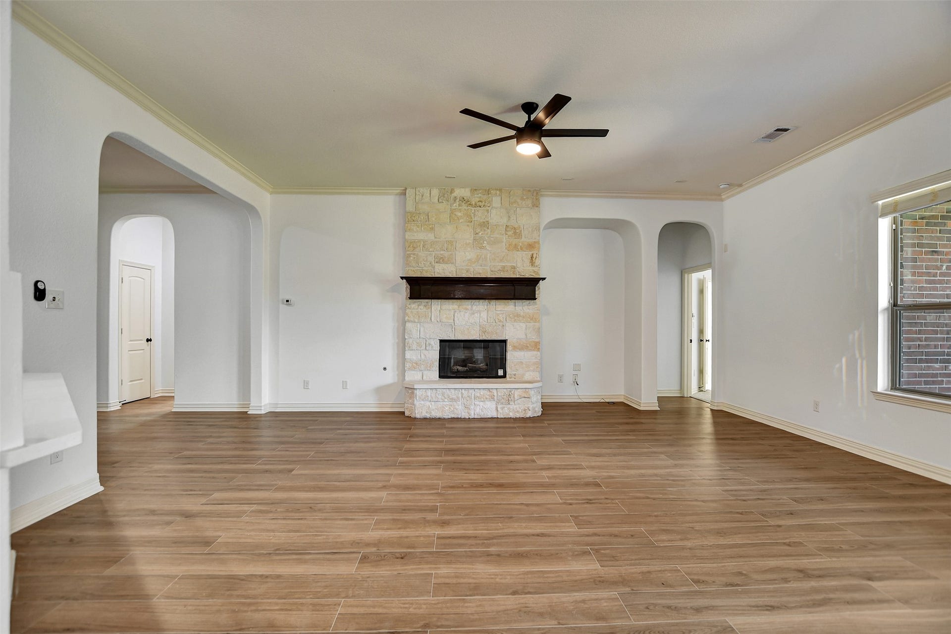 Beautiful and elegant brick fireplace.