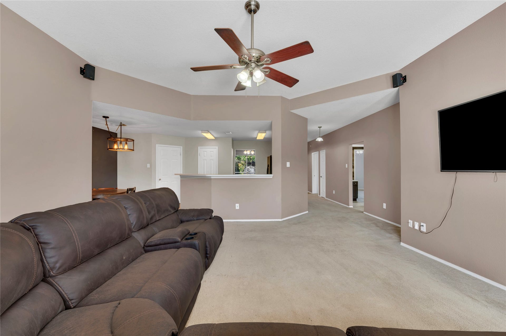 Family room with view to kitchen