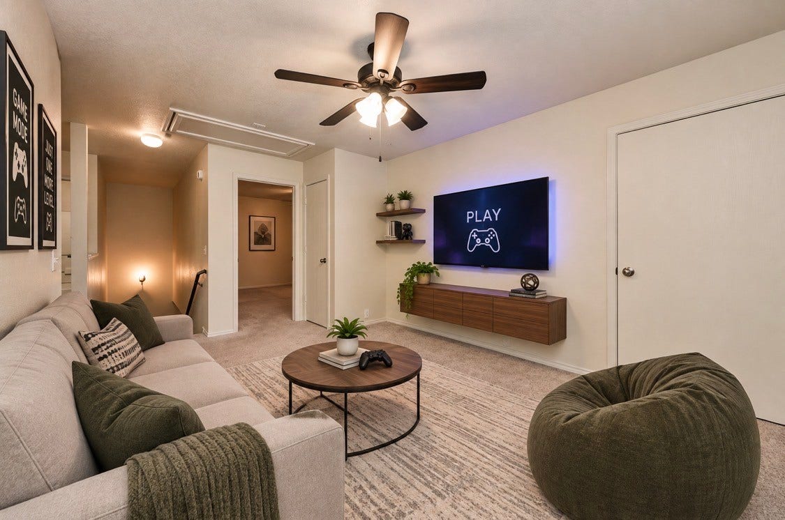 Elevate your leisure time in this inviting game room, beautifully staged for entertainment and relaxation.