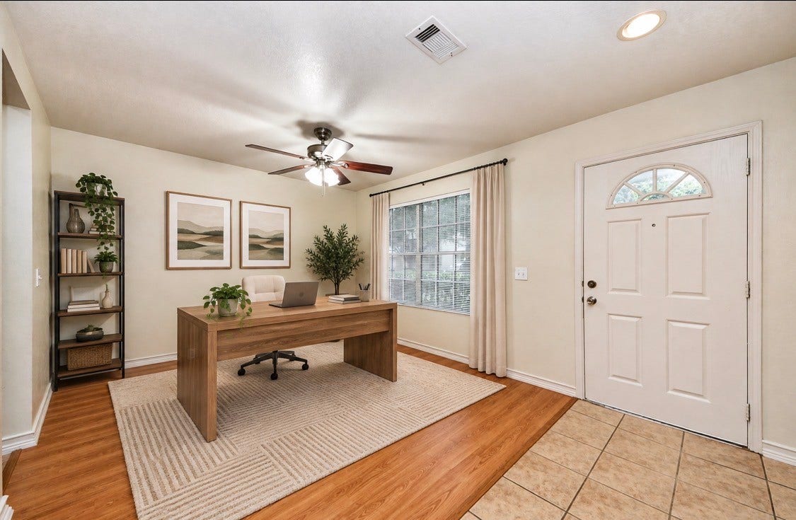 Discover the versatility of this virtually staged flex room, offering a bright and inviting space perfect for a home office or creative retreat.