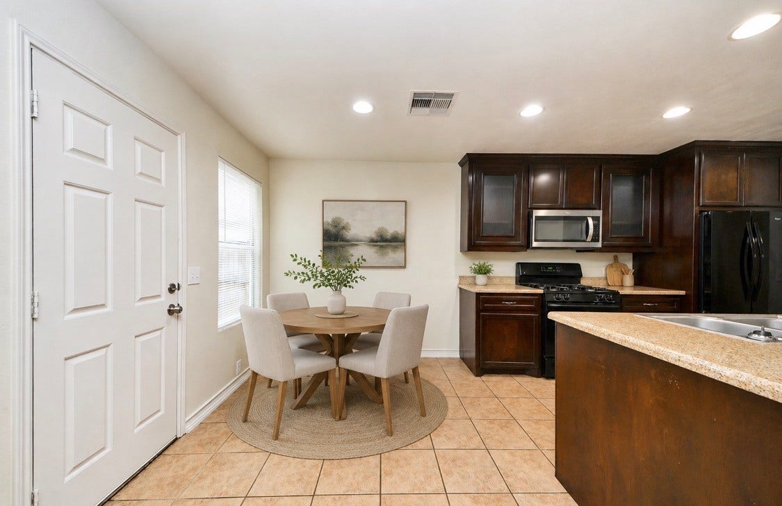 Experience the charm of this virtually staged breakfast room, perfect for cozy morning gatherings and enhancing your culinary space.