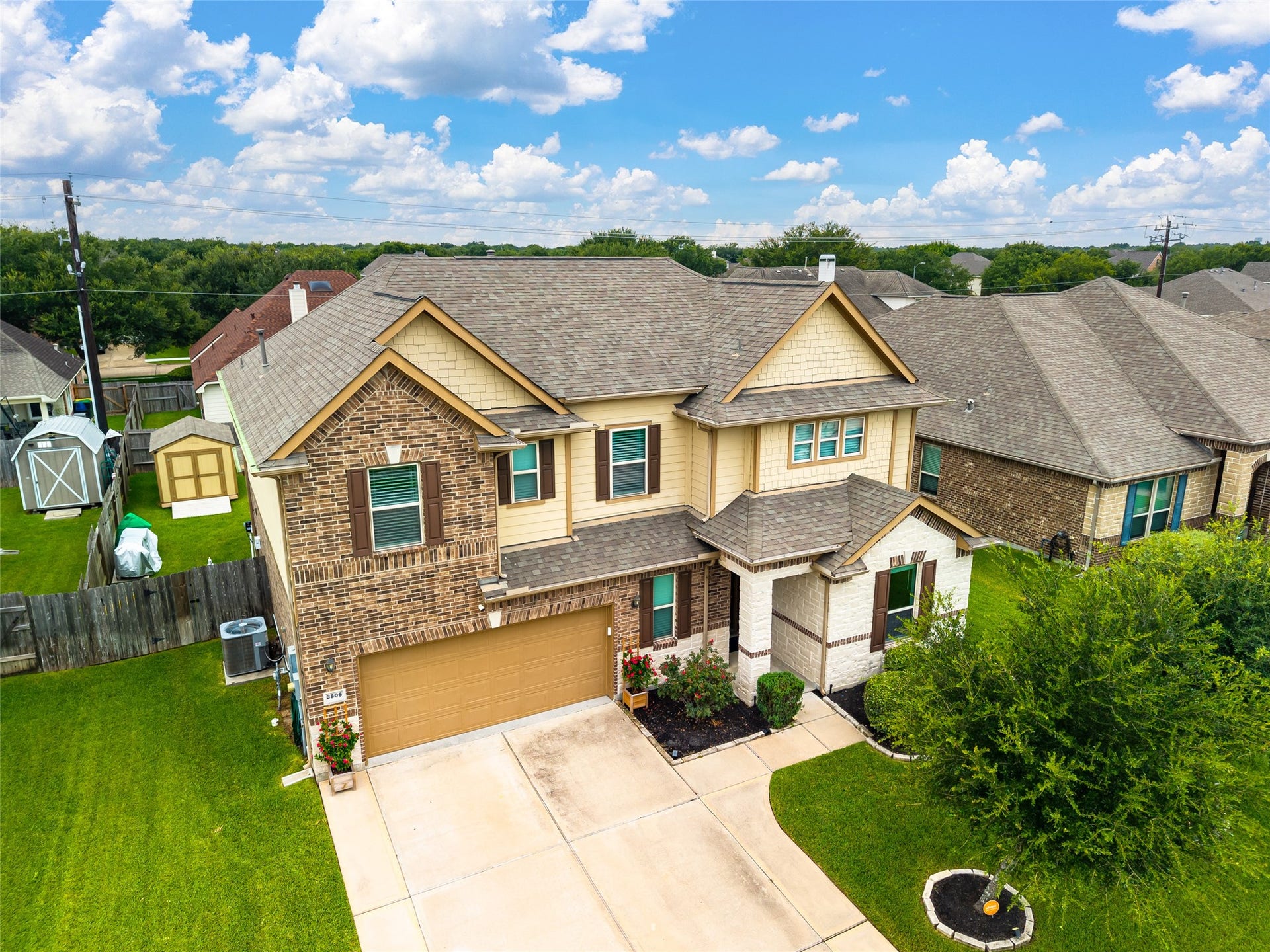 3806 Belmore Lane, Pearland, TX 77584 Come home to this handsome two-story exterior with a welcoming covered entry, two-car garage, and neatly landscaped front yard.