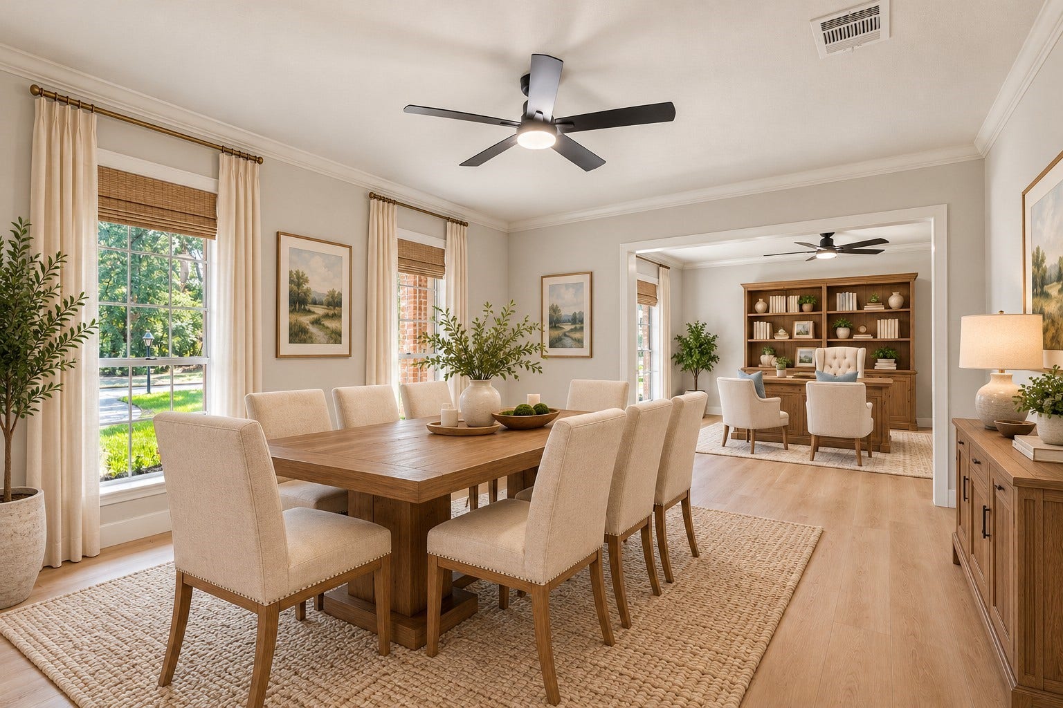 Virtually Staged Dining and office off of entry