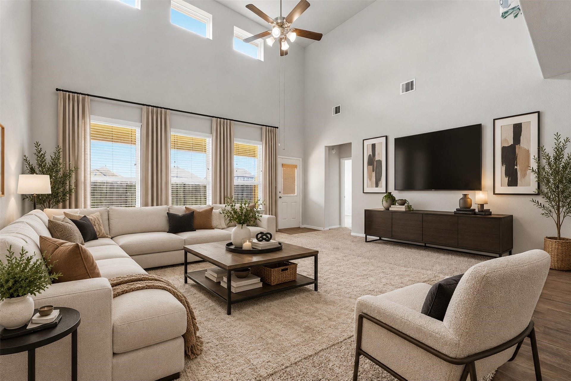 The living room has been virtually staged.