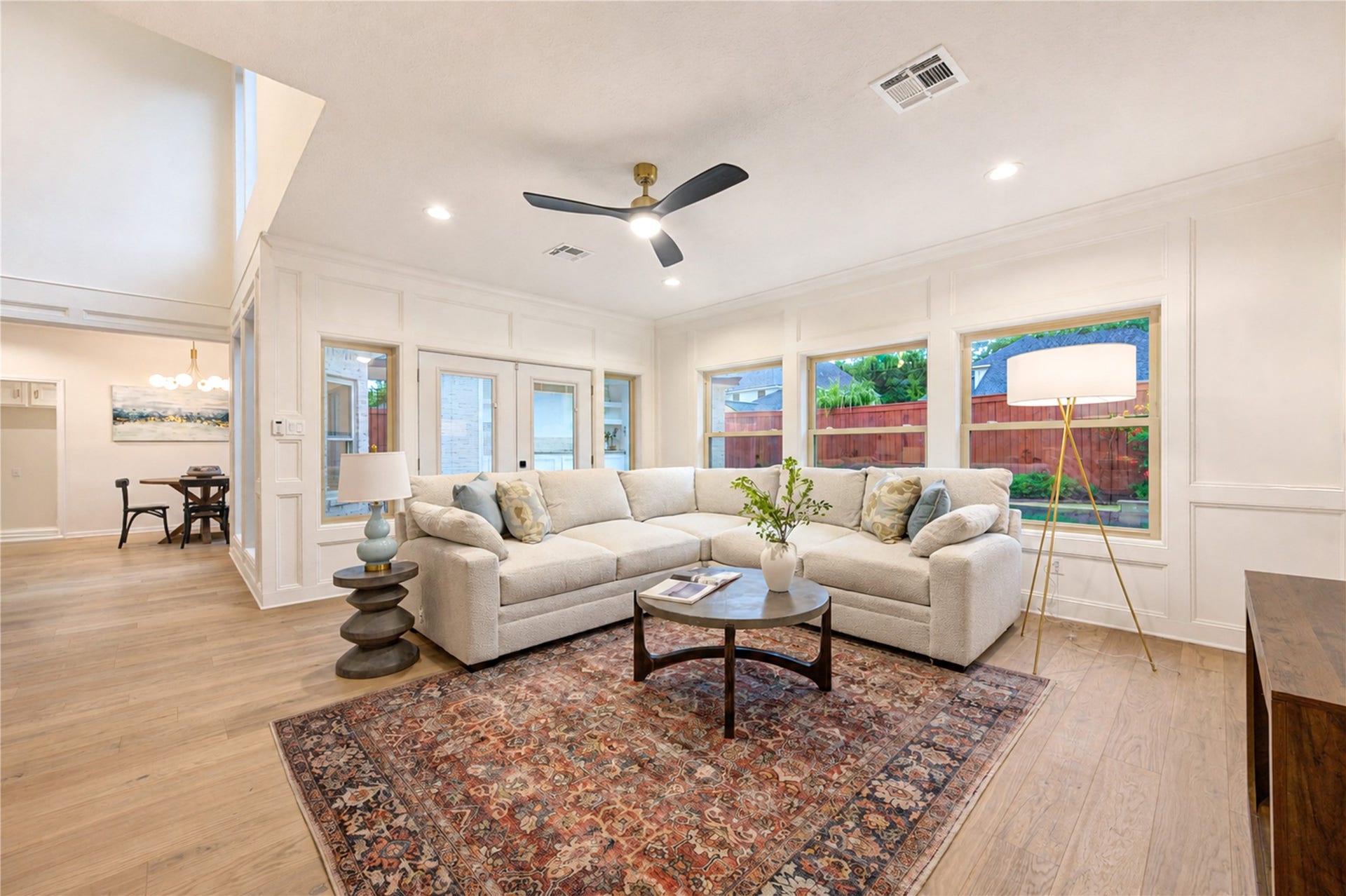 Spacious den designed for relaxed, everyday living, with plenty of room for the family to gather for movie nights, game days or quiet evenings at home. French Oak floors, abundant natural light and backyard views create a warm, comfortable setting that flows seamlessly into the homes main living spaces.