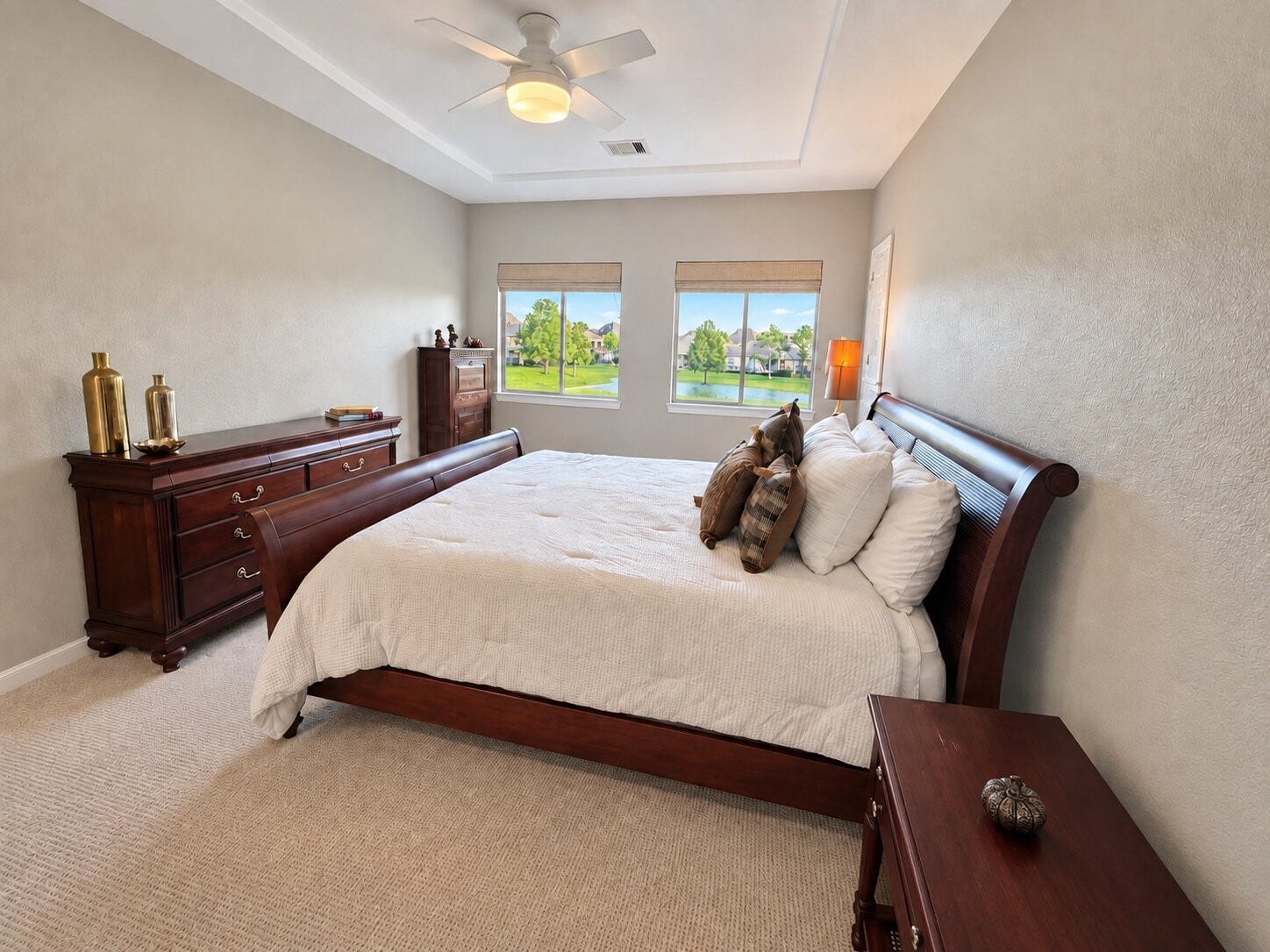14423 Tivoli Drive, Houston, TX 77077 Another view of the secondary bedroom highlighting the serene lake views.