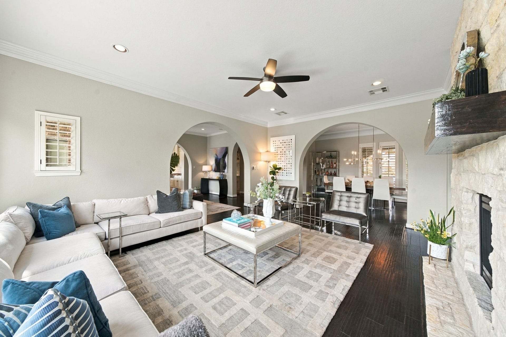 14423 Tivoli Drive, Houston, TX 77077 Another view of the living room highlights the beautiful arches flowing into the dining room