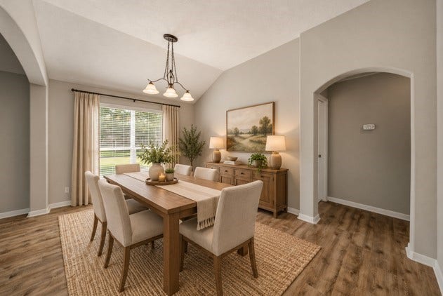 12222 Hawthorne Drive, Montgomery, TX 77356 View of Dining Room & hallway to the bedrooms
Virtually staged