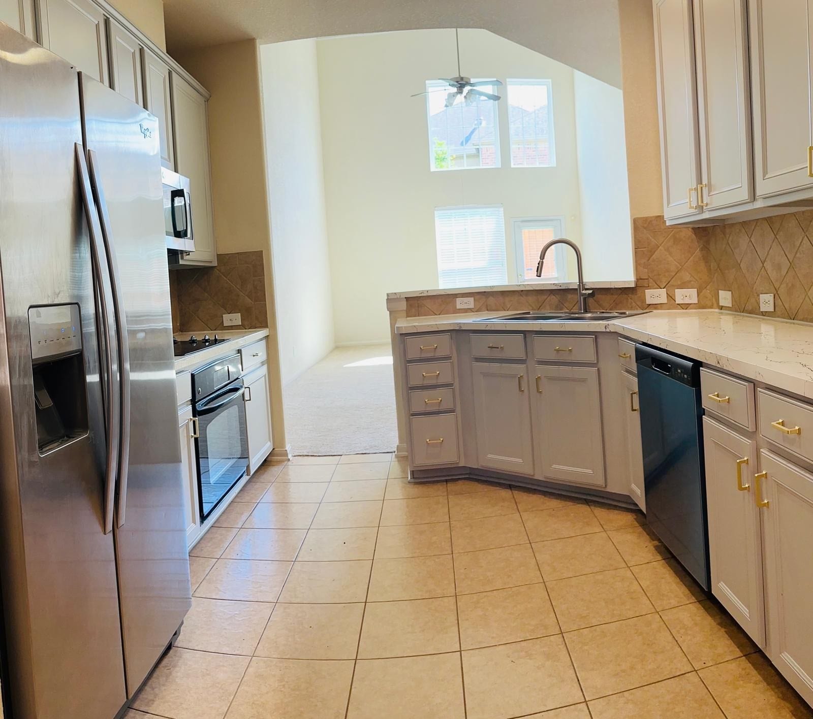 Updated kitchen with heat resistant counters,