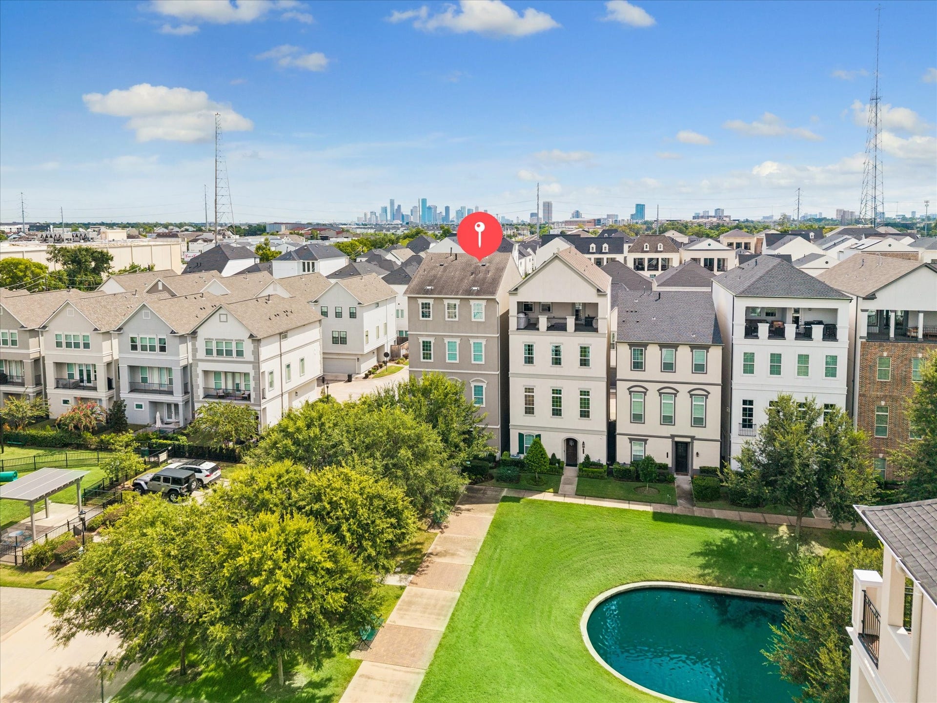 This perspective highlights the propertys prime corner lot location within Somerset Green, positioned directly along the canal.