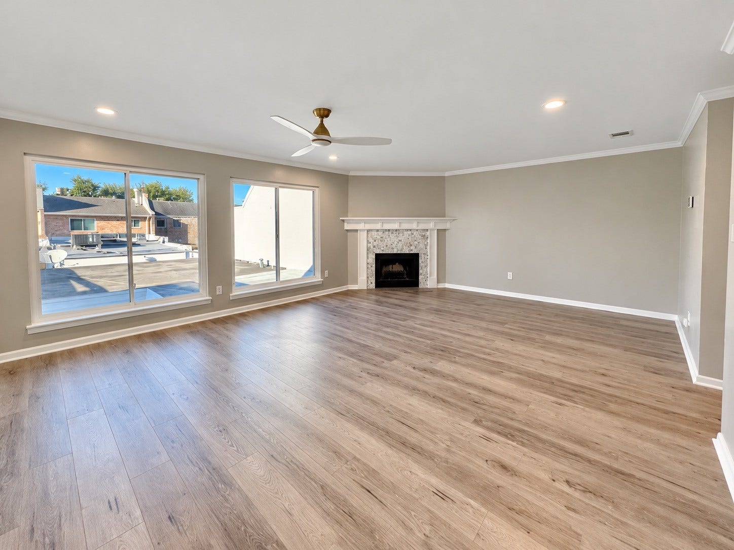 Overlooking to courtyard, you get filtered light through the double pane windows.